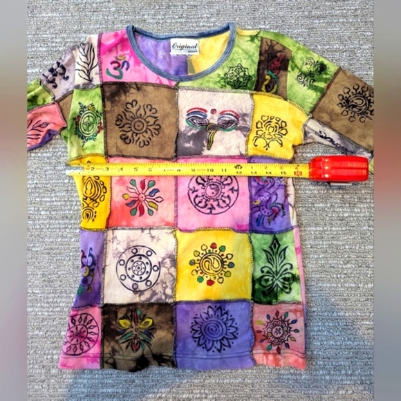 Women's (Size Small) Colorful Boho Hippie Patchwork Long-sleeve Top - Picture 7 of 9